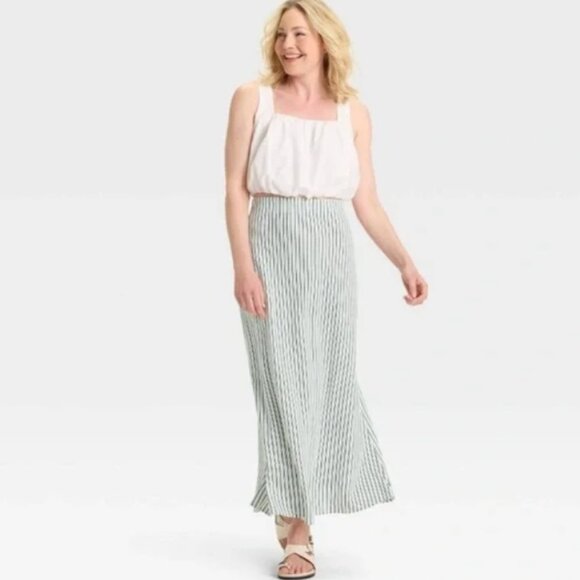 a new day Dresses & Skirts - A New Day Navy Blue and White Striped Linen Rayon Midi Maxi Skirt NWT 2X